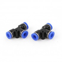 2 Pcs 3 Ways 6mm to 6mm T Shaped Coupler Tube Air Pneumatic Quick Joint Fittings