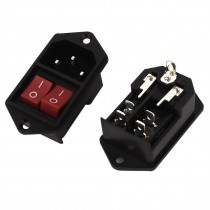 AC 250V 6A 125V 10A Twin on Off Rocker Switch IEC320 C14 Inlet Power Socket 2pcs