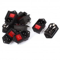AC 250V 6A 125V 10A Red Light Rocker Switch IEC320 C14 Inlet Power Socket 10pcs