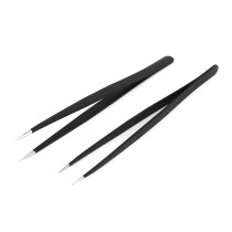 Industrial Repair Tool Metal Straight Fine Tip Anti Static Tweezer Black 2pcs