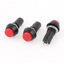 250V 3A SPST 2 Pin Momentary Round Head Panel Mount Push Button Switch 3pcs