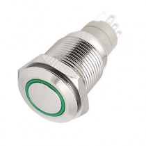 16mm 12V Green LED 250VAC 3A Self-locking Stainless Push Button Switch