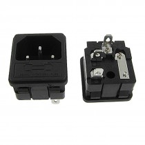 5 Pcs Clamp Type 3 Pins IEC 320 C14 Inlet Plug Sockets AC 250V 10A w Fuse Holder