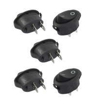 5 Pcs SPST Oval Black On/Off Rocker Switch AC 250V/6A 125V/10A