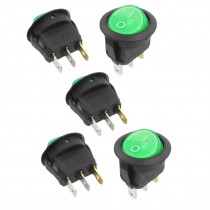 5 Pcs 3 Pin SPST Green Neon Light On/Off Round Rocker Switch AC 6A/250V 10A/125V
