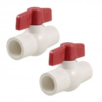 0.79" x 0.79" Slip Ends Two Way Ports PVC Ball Valve White Red 2 PCS