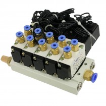 4V110 06 AC 220V Quintuple Solenoid Valve Mufflers 4mm Quick Fittings Base Set