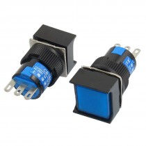 2 Pcs AC 250V 3A DC 30V 5A NO NC Blue Sign Square Latching Push Button Switch