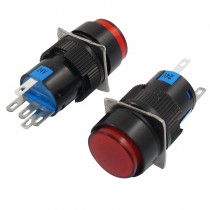 2 Pcs Red Sign Round Latching Push Button Switch NO NC 5P 5 Pin 24V DC Lamp