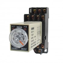 AC 220V H3Y-4 0-5 Minutes 4PDT 14 Pins Power on Time Delay Relay w Socket