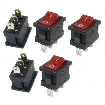 5 Pcs AC 6A/250V 10A/125V Red Light ON/OFF SPST Snap In Boat Rocker Switch 3 Pin