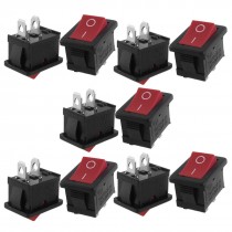 10 x AC 6A/250V 10A/125V ON-OFF I/O SPST 2 Pin Snap in Rocker Switch Red Button