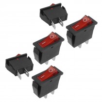 5 Pcs 2 Pin SPST Red Neon Light On/Off Rocker Switch AC 16A/250V 20A/125V