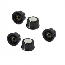 5 Pcs Black Silver Tone 24mm Top Rotary Knobs for 6mm Dia. Shaft Potentiometer