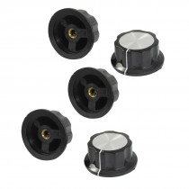5 Pcs Black Silver Tone 36mm Top Rotary Knobs for 6mm Dia. Shaft Potentiometer