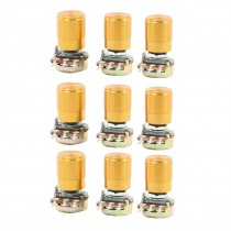 9 Pcs 50K ohm 3 Pins 6mm Split Shaft Rotary Linear Taper Potentiometers w Knob