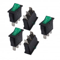 5 Pcs 15A/250V 20A/125V Green Light Illuminated 3 Pin SPST Boat Rocker Switch