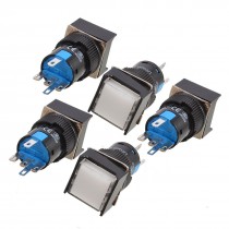 5 Pcs White Square Cap DC 12V Light 1P2T 5 Pins Push Button Switch
