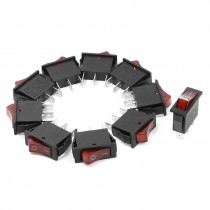 10 Pcs 6A/250V 20A/125V AC Red Neon Light SPST ON/OFF Boat Rocker Switch