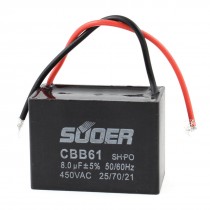 Replacement Ceiling Fan Motor Running Capacitor Black CBB61 450VAC 8uF 50/60Hz