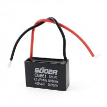 Ceiling Fan Motor Running Capacitor Black CBB61 Model 450VAC 1.5uF 50/60Hz