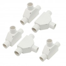 5 Pcs 20mm Hole 3 Ways White PVC Pipe Tee Shaped Connectors w Cover