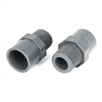 2PCS 20mm Male Threaded PVC Straight Water Hose Piping Connectors Coupler Gray