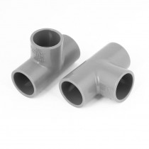 2PCS Gray PVC Tee Type Piping Hose Tube Adapter Connectors Coupler 25mm