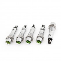 Silver Tone Metal Case Green Lamp Signal Indicator Pilot Light DC 12V 5 Pcs
