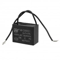 Ceiling Fan Capacitor CBB61 3 uf MFD 450VAC 2 Black Wire 50/60Hz