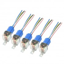 5 Pcs Car Alarm SPDT Green Indicator Car Relay 5P Ceramic Socket 80A 12V DC