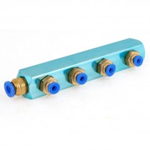 1/4"PT Blue Aluminium 5 Positions Air Cylinder Manifold Block Splitter