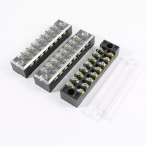 3 Pcs 600V 15A 8 Positions Dual Rows Covered Barrier Screw Terminal Block Strip