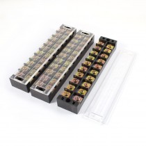 3 Pcs 600V 45A 10 Positions Dual Rows Covered Barrier Screw Terminal Block Strip