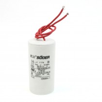 2 Red Wire Connector White Cylinder Shaped Motor Capacitor White 16uF 450V AC
