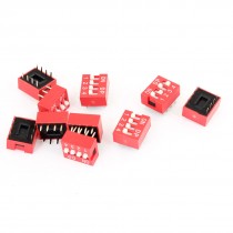 10 Pcs Electronic Component 4 Ways 2 Rows Slide Type ON/OFF DIP Switch Red