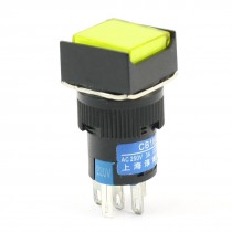 Yellow Pilot Lamp SPDT Momentary Square Flat Head 5P Pushbutton Switch