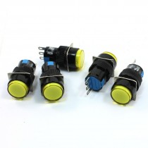 AC250V 5A DC30V 5A Yellow Head SPDT Momentary Round Flat Button Switch x5