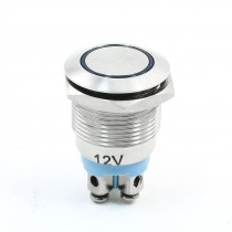 19mm 12VDC Blue Ring LED Lamp Momentary Stainless Steel Push Button Switch 1NO