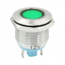DC 12V Power Illuminated Green Light 19mm Signal Indicator Pilot Lamp