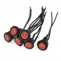 AC 6A/250V 10A/125V SPST On/Off Red Button Round Boat Rocker Switch 6 Pcs