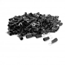 200 Pcs Black Plastic Sleeve Insulated Ring Terminals Connectors AWG14 12
