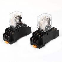 2 Pcs DC24V Coil 4PDT 14 Pins 4NO 4NC DIN Rail Electomagnetic Relay w Socket
