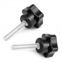 6mm x 35mm Male Threaded Star Shape Clamping Knob Grip Black Silver Tone 2 Pcs