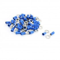 50Pcs Blue PVC Insulating Sleeve Ring Terminals Cable Lug RV2-6 AWG 16-14