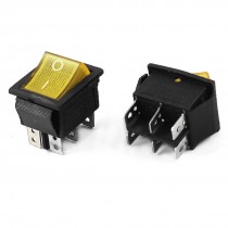 2 Pcs Yellow Light DPDT Snap in Rocker Switch 15A 250VAC 20A 125VAC