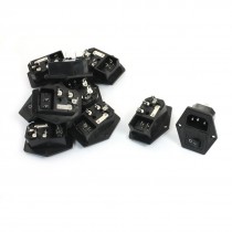 10Pcs Black 2 Pin SPST Rocker Switch Fuse Holder IEC320 C14 Inlet Power Socket