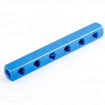 Blue 1/4"PT 6 Ways 9 Port Air Pneumatic Cylinder Manifold Block Splitter