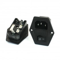 2 Pcs Black 4P Solder Rocker Switch Fuse Holder IEC320 C14 Inlet Power Socket