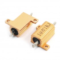 2 Pcs Gold Tone Aluminum Case Housed Clad Wirewound Resistor 10W 1000 Ohm